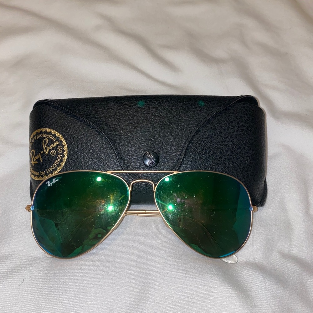 Ray Ban green reflective aviators